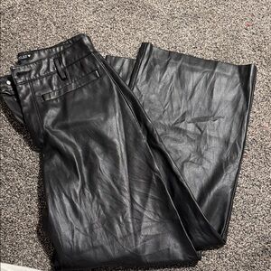 Zara Black Faux Leather Wide-Leg Pants